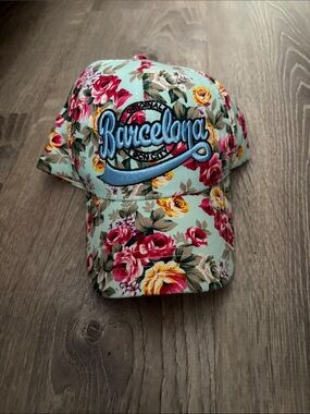 Barcelona Floral Baseball Cap - Aqua Background. Never worn.